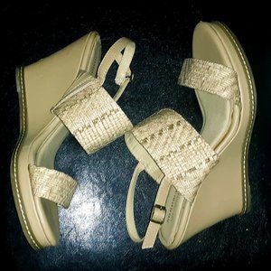 Faux Straw Wedge Sling-back Sandals EUC